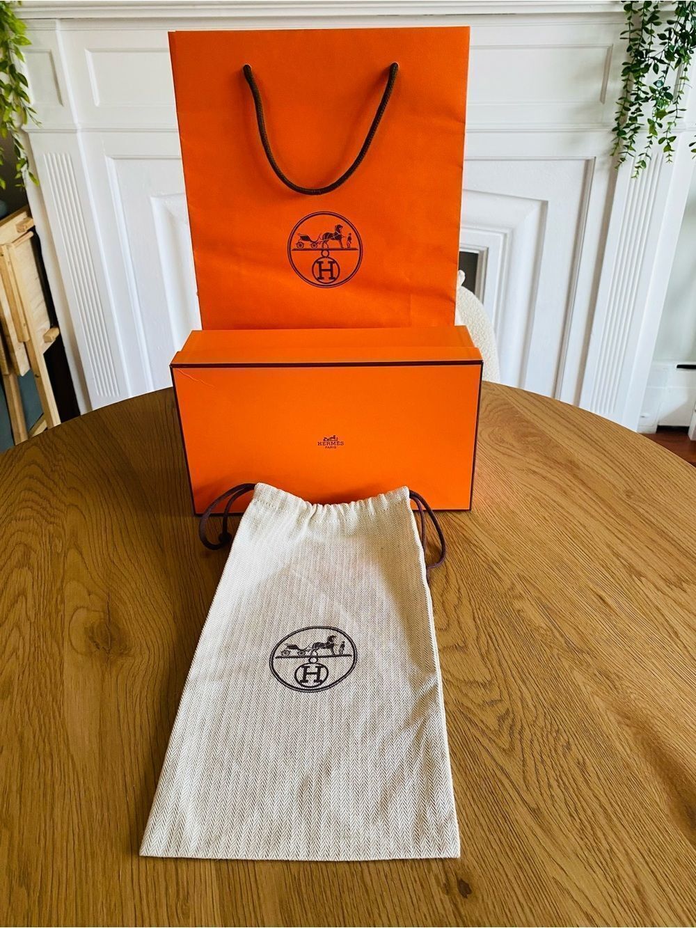 Hermès Authentic Shoe Sized Gift Box, Bag & Dust Bag Set